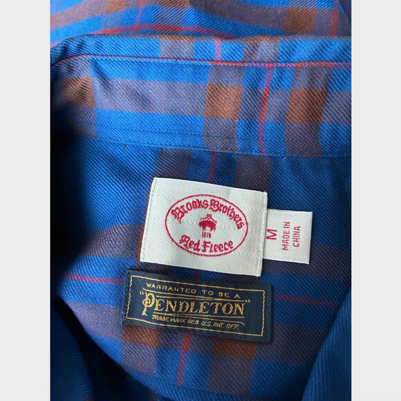 Brooks Brothers x Pendleton Wool Blue, Brown, & Red Flannel Button Down Shirt-M - Picture 5 of 8